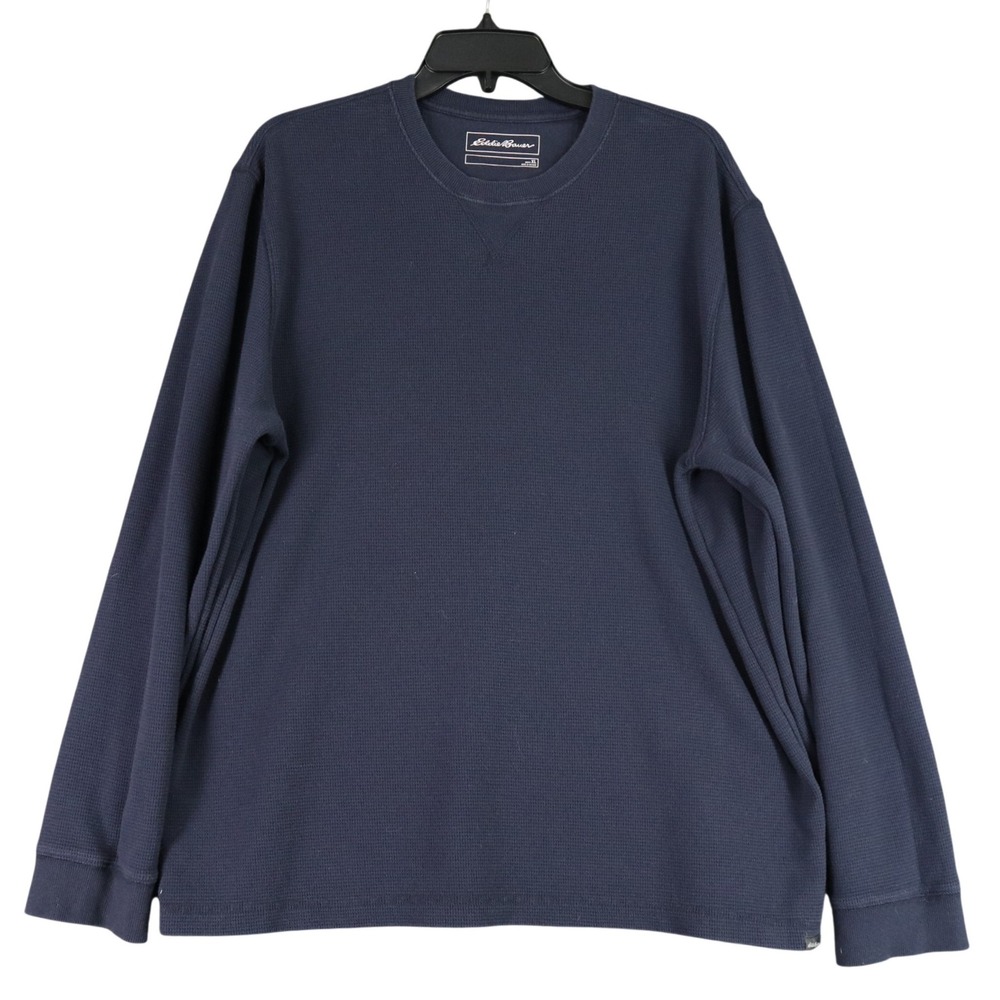 Eddie Bauer Thermal Crew Neck Mens XL Navy Blue Waffle Knit Long Sleeve‎ Outdoor